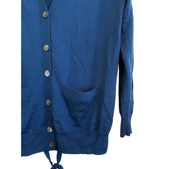 J. Crew Cardigan Sweater Women Size XS Merino Wool Blue Tie Back Lightweight - Picture 4 of 8